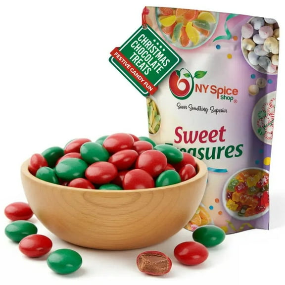 NY SPICE SHOP Red & Green Milk Chocolate Milkies - 08 Ounce - Red & Green Candy Coated Chocolates - Holiday Chocolate Buttons - Colored Chocolate Milkies
