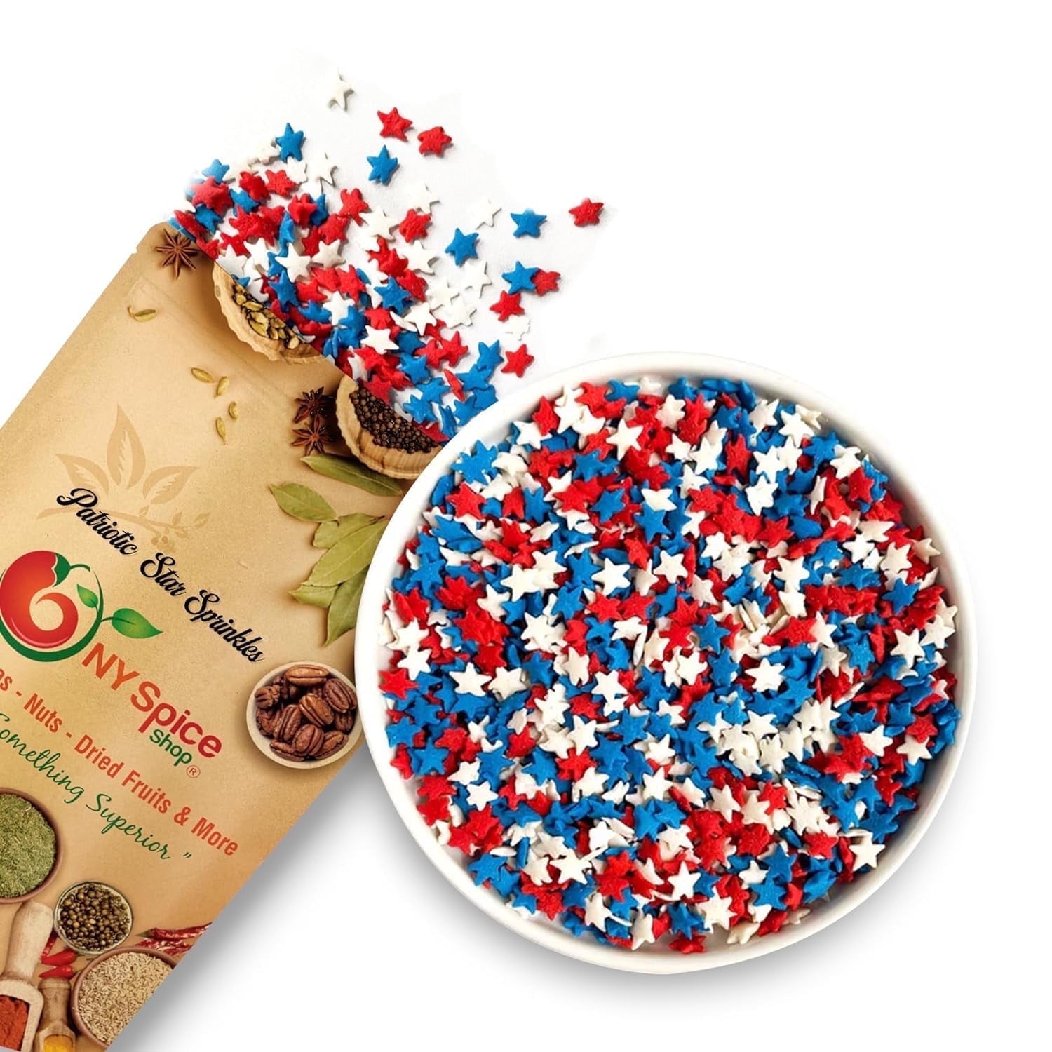NY SPICE SHOP Red, White and Blue Sprinkles - 1 Pound - Patriotic Star Sprinkles - Cake Decorating Sprinkles - Cake Sprinkles and Toppings - Sprinkles for Cake Decorating