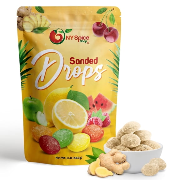 NY SPICE SHOP Ginger Sanded Candy Drops - 3 Pound - Classic Ginger Flavored Hard Candy - Sour Drops Candy - Old Fashioned Sanded Drops - Perfect for Snacking, Sharing & Decor