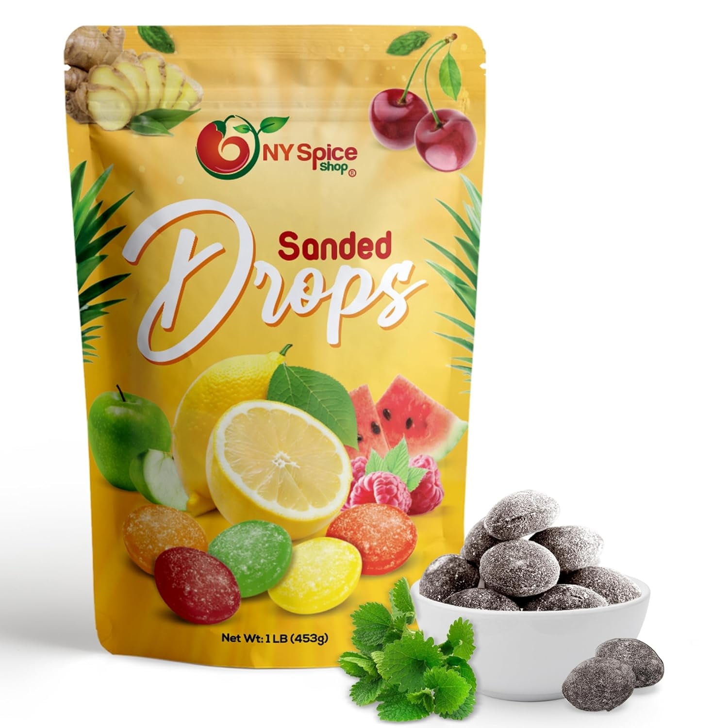 NY SPICE SHOP Horehound Sanded Candy Drops - 3 Pound - Classic Horehound Flavored Hard Candy - Sour Drops Candy - Old Fashioned Sanded Drops - Perfect for Snacking, Sharing & Decor