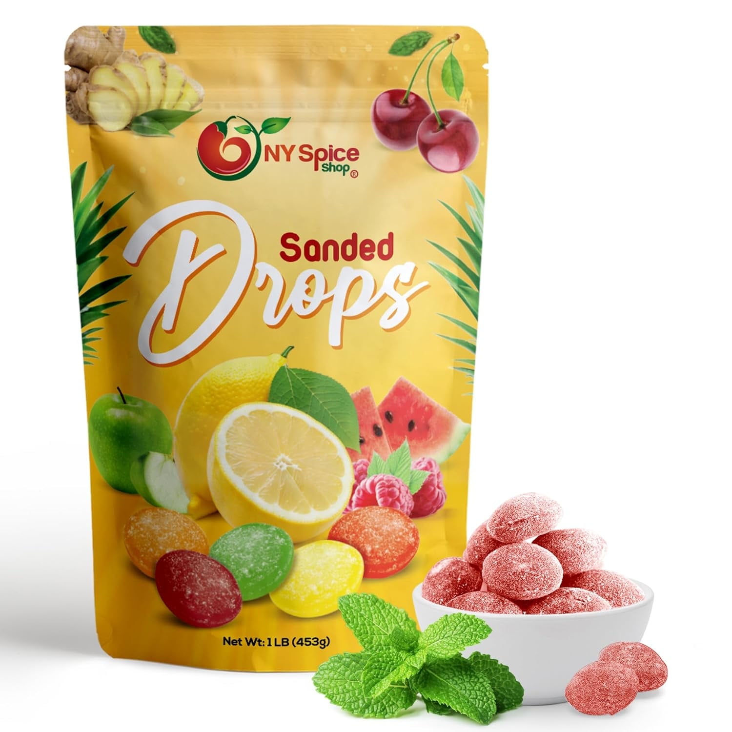 NY SPICE SHOP Peppermint Sanded Candy Drops - 5 Pound - Classic Peppermint Flavored Hard Candy - Sour Drops Candy - Old Fashioned Sanded Drops - Perfect for Snacking, Sharing & Decor