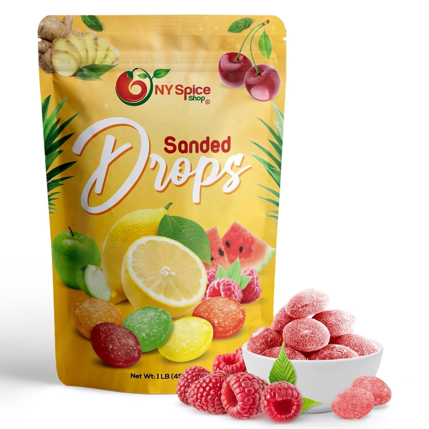 NY SPICE SHOP Raspberry Sanded Candy Drops - 5 Pound - Classic Red Berry Hard Candy - Sour Drops Candy - Old Fashioned Sanded Drops - Perfect for Snacking, Sharing & Decor