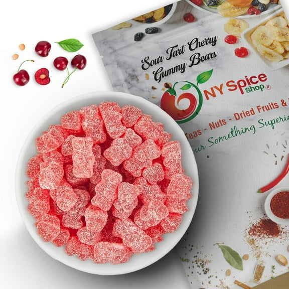 NY SPICE SHOP Sour Tart Cherry Gummy Bears - 1 Pound - Sour Cherry Gummy Bears - Tart Cherry Candy Bears - Tangy Cherry Chewy Bears - Sour Gummie Bears