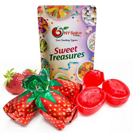NY SPICE SHOP Strawberry Bon Bons - 1 Pound - Fruit Flavored Strawberry Candy - Pulp Strawberry Bon Bons