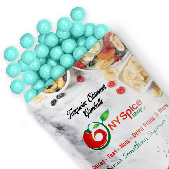 NY SPICE SHOP Turquoise Shimmer Gumballs - 1 Pound - Cotton Candy Flavor - Shiny Blue Gumballs - Aqua Pearl Bubble Gum Balls - Ocean Glow Cotton Candy Gum Spheres