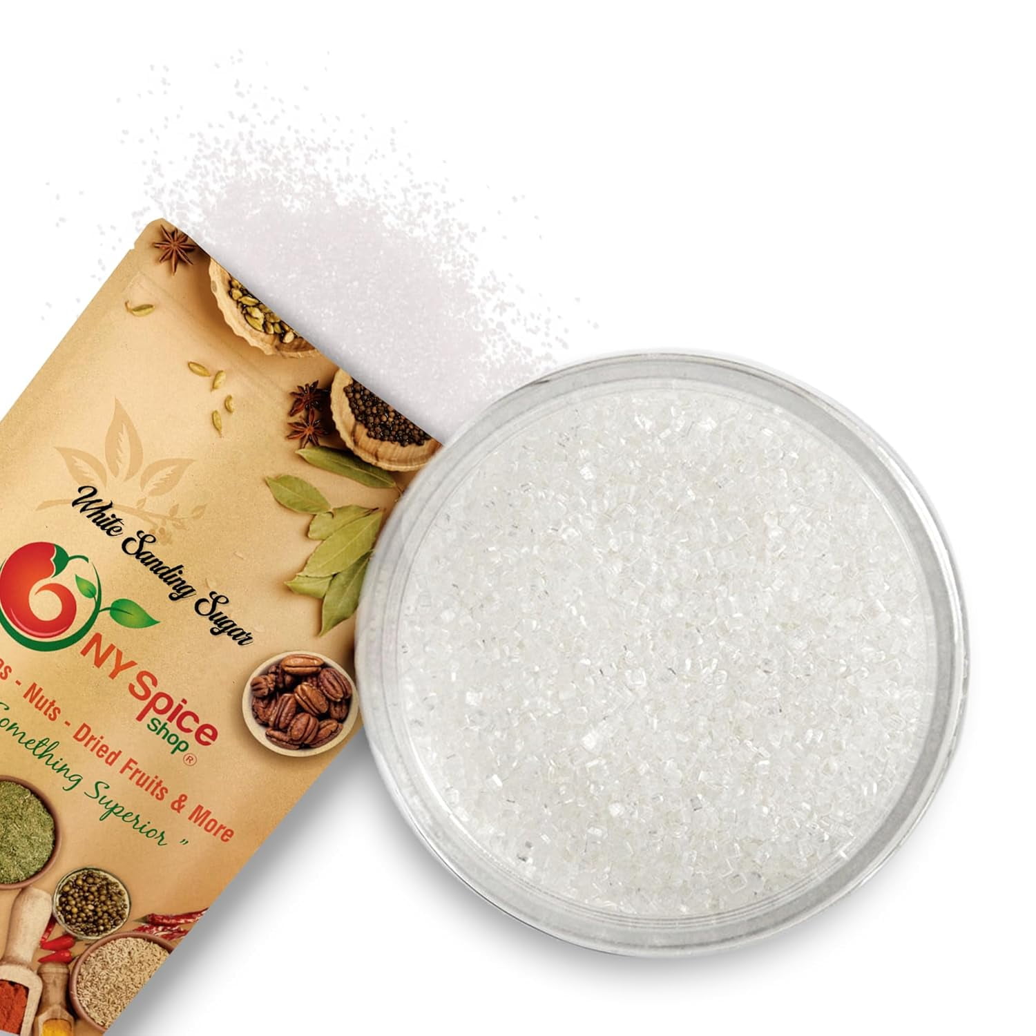 NY SPICE SHOP White Sanding Sugar - 08 Ounce - White Sprinkles - Sparkling Sugar - Sugar Sprinkles