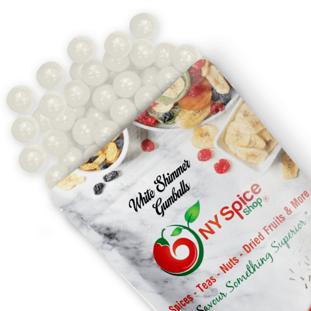 NY SPICE SHOP White Shimmer Gumballs - 1 Pound - Approx. 50 Pieces Per Pound - Tutti Frutti Flavor