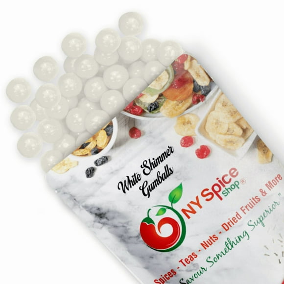 NY SPICE SHOP White Shimmer Gumballs - 5 Pound - Approx. 50 Pieces Per Pound - Tutti Frutti Flavor - Pearl White Gumballs - Iridescent White Gumballs - Shiny White Chewing Gum Balls