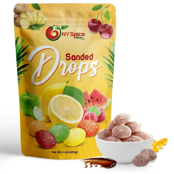 NY SPICE SHOP Root Beer Sanded Candy Drops - 1 Pound - Classic Soda Inspired Hard Candy - Sour Drops Candy - Old Fashioned Sanded Drops - Perfect for Snacking, Sharing & Decor