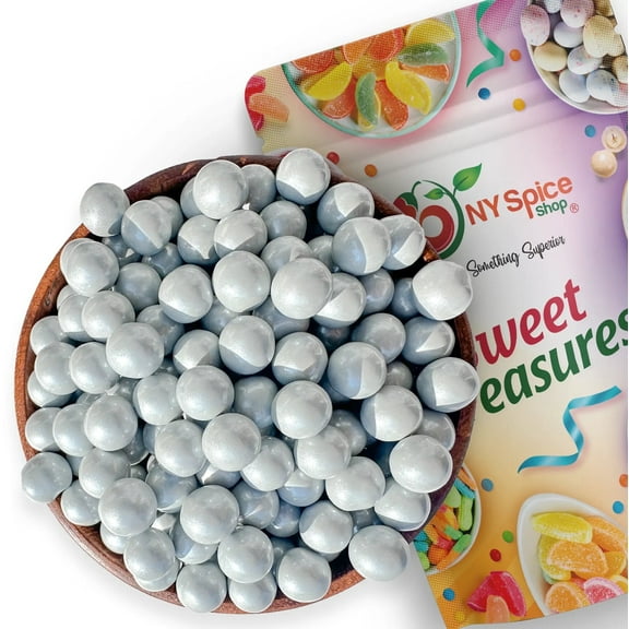 NY Spice Shop Silver Shimmer Sixlets - 08 Ounce - Sixlets Candy - Chocolate Covered Hard Candy Balls