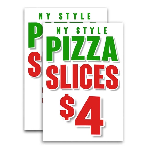 NY Style Pizza Slices $4 (24" X 36") Vinyl Decal Only (Pack of 2) |Sign|Sticker|Poster