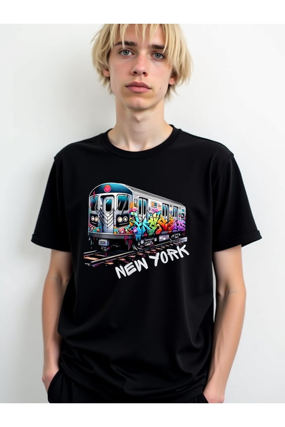 NY Subway Graffiti Tee Men's round neck T-shirt black funny graphic Summer wear Vintage-inspired, comfortable fit Fashion Unisex Shirt Printed tshirts