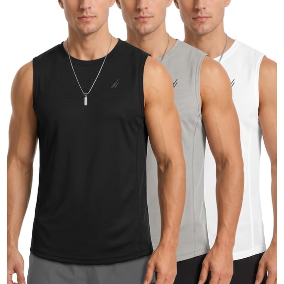 NY Threads 3 Pack Breathable Mesh Mens Tank Top Workout Muscle Shirts for Running, X-Large, Black/Light Grey/White