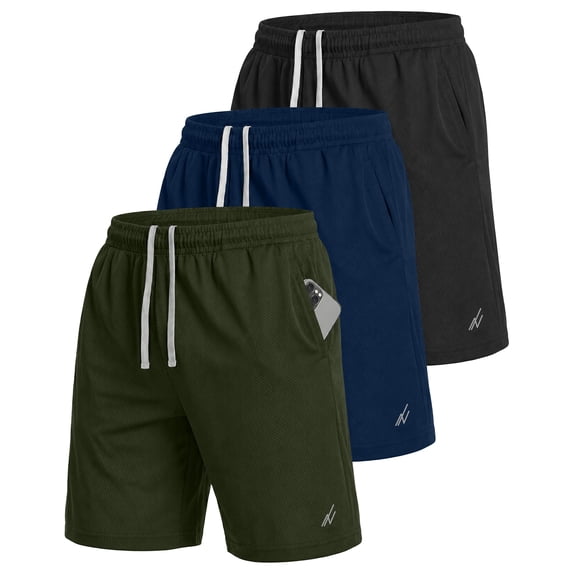 NY Threads 3 Pack Men's Athletic Shorts Quick Dry Lightweight Workout Running Gym Shorts with Pockets, XX-Large, Black/Dark Grey/Red