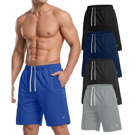 NY Threads 5 Pack Men's Athletic Shorts Quick Dry Loose-Fit Lightweight Running Workout Gym Shorts with Pockets, Large, Black/Navy/Dark Grey/Medium Grey/Royal Blue