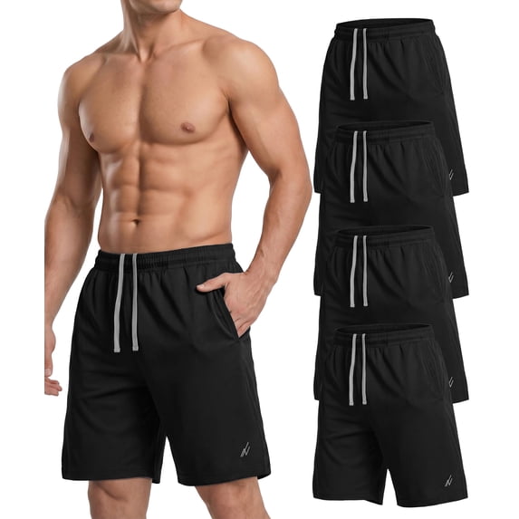 NY Threads 5 Pack Men's Athletic Shorts Quick Dry Loose-Fit Lightweight Running Workout Gym Shorts with Pockets, Medium, Black/Black/Black/Black/Black