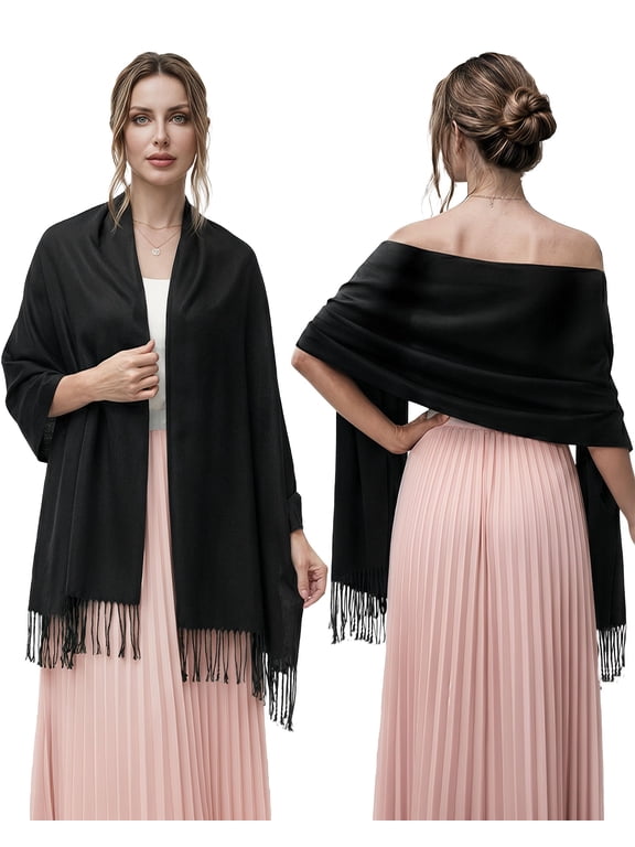 Buttery Soft Women's Pashmina Shawl Wrap for Wedding Evening Scarf, Black