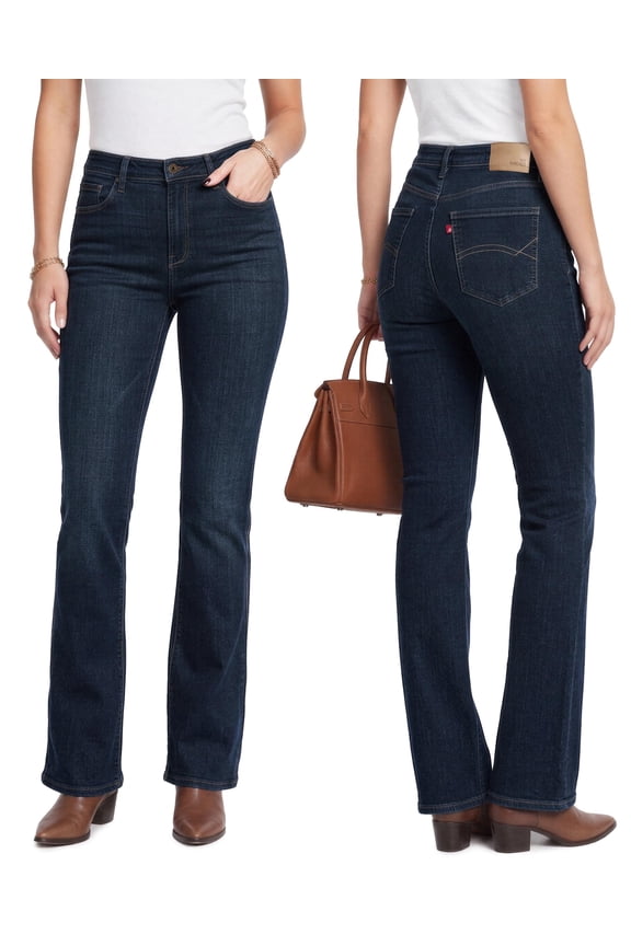 Cotton Rich Denim Women Bootcut Jeans Mid Rise Flare Regular Fit 32" Inseam, 29, Dark Blue
