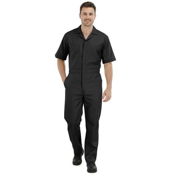 NY Threads Coveralls for Men Short Sleeve Regular Fit Mechanic Work Wear Jumpsuit with Pockets, 2X-Large, Black