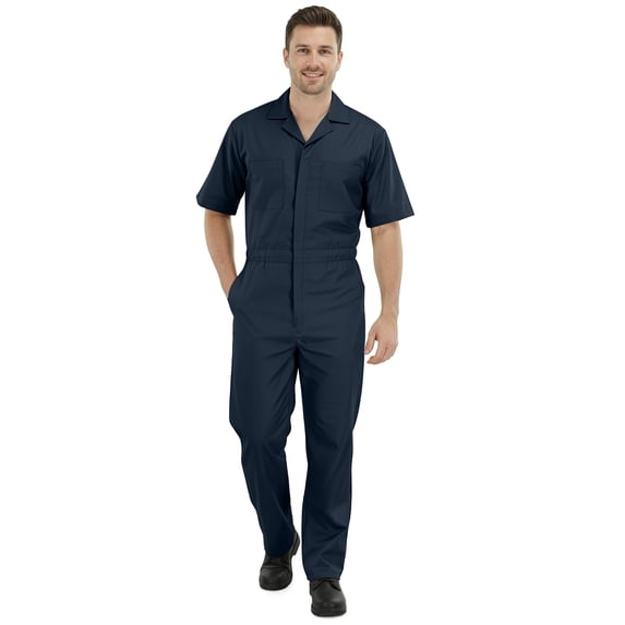 NY Threads Coveralls for Men Short Sleeve Regular Fit Mechanic Work Wear Jumpsuit with Pockets, 2X-Large, Navy