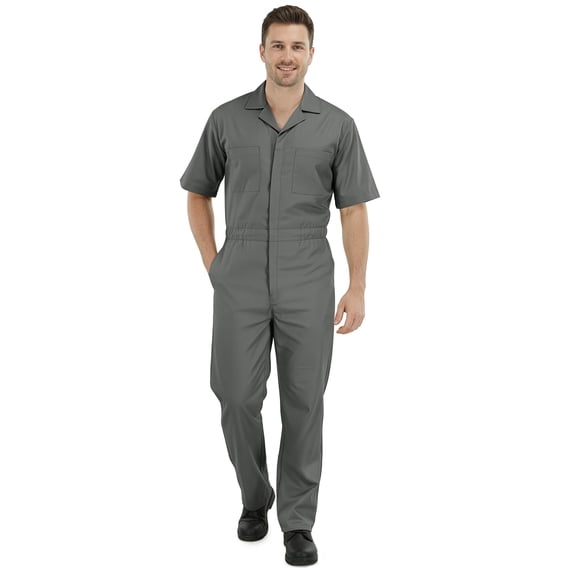 NY Threads Coveralls for Men Short Sleeve Regular Fit Mechanic Work Wear Jumpsuit with Pockets, Small, Grey