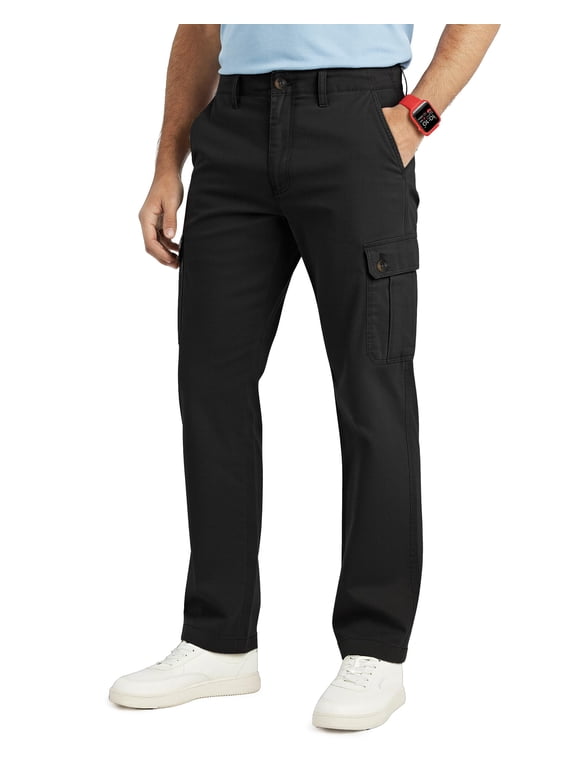 Men Cargo Pants Relaxed Fit Casual Cotton Hiking Work Pants, 36W x 32L, Black