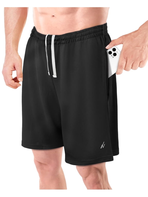 NY Threads Men's Athletic Shorts Quick Dry Loose-Fit Lightweight Running Workout Gym Shorts with Pockets, Large, Black