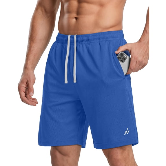 NY Threads Men's Athletic Shorts Quick Dry Loose-Fit Lightweight Running Workout Gym Shorts with Pockets, Large, Royal Blue