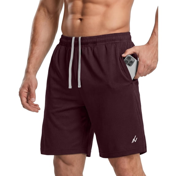NY Threads Men's Athletic Shorts Quick Dry Loose-Fit Lightweight Running Workout Gym Shorts with Pockets, XX-Large, Burgundy