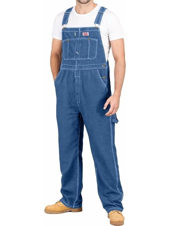 100% Cotton Premium Denim Bib Overalls for Men Relaxed Fit, 32Wx30L, Stonewashed