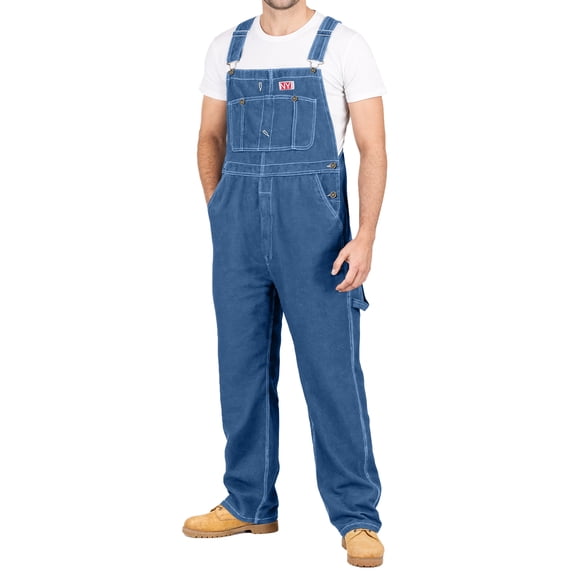 NY Threads 100% Cotton Premium Denim Bib Overalls for Men Relaxed Fit, 44Wx32L, Stonewashed