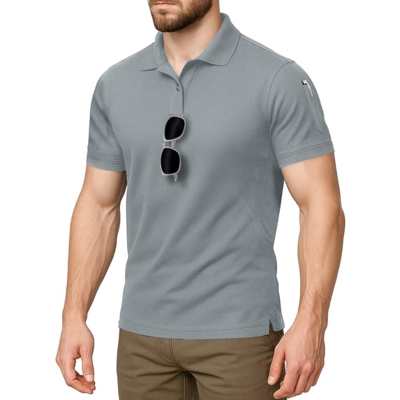 NY Threads Men's Polo Shirt Short Sleeves UPF 50+ Quick Dry Performance Tactical Pique Jersey Golf Shirt, Large, Light Grey