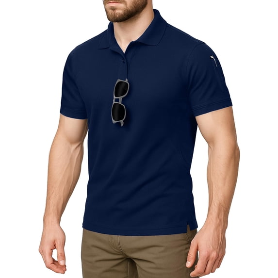 NY Threads Men's Polo Shirt Short Sleeves UPF 50+ Quick Dry Performance Tactical Pique Jersey Golf Shirt, Small, Navy Blue