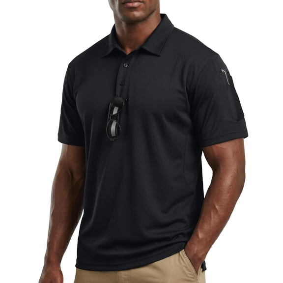 NY Threads Men's Polo Shirt Short Sleeves UPF 50+ Quick Dry Performance Tactical Pique Jersey Golf Shirt, X-Large, Black