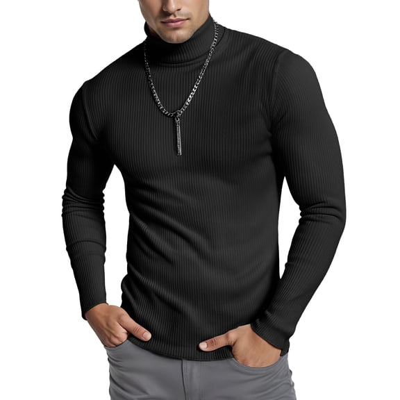 NY Threads Men's Ribbed Turtleneck Slim Fit Pullover Casual Long Sleeves Basic Top, Large, Black