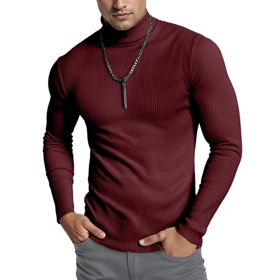 NY Threads Men's Ribbed Turtleneck Slim Fit Pullover Casual Long Sleeves Basic Top, Small, Wine Red