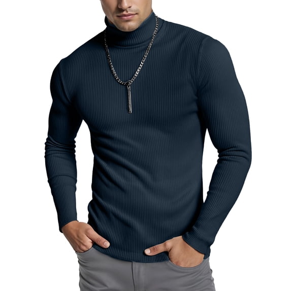 NY Threads Men's Ribbed Turtleneck Slim Fit Pullover Casual Long Sleeves Basic Top, X-Large, Navy