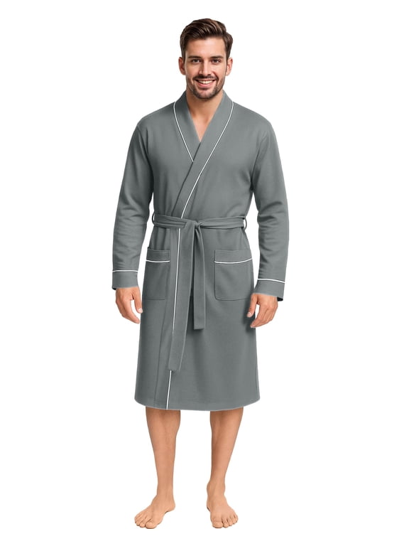 Men's Robe Cotton Blend Knit Bathrobe, Large, Grey