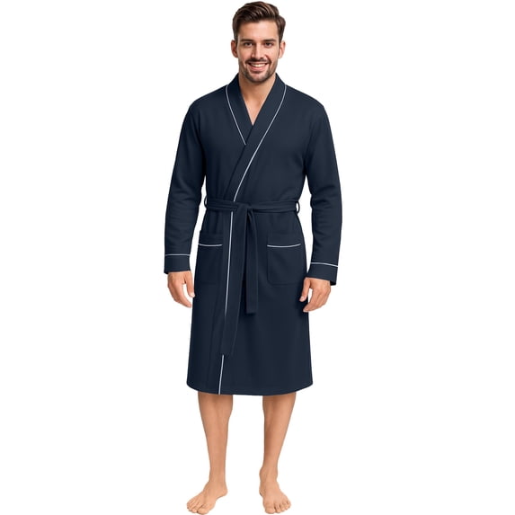 NY Threads Men's Robe Cotton Blend Knit Bathrobe, Large, Navy