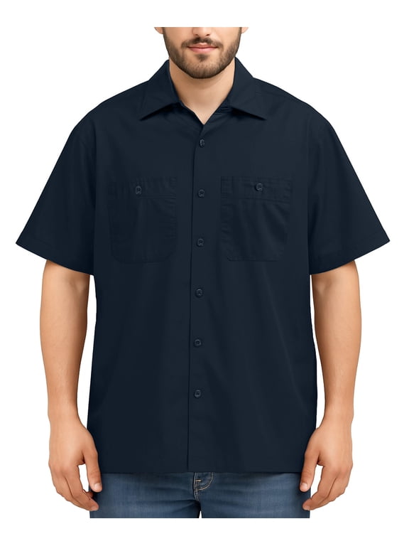 Men's Work Shirt, Short Sleeve, Two Pockets, Durable Work Wear, X-Large, Navy