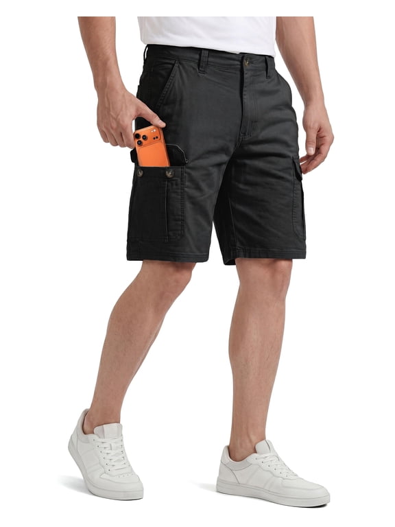 Mens Cargo Shorts Relaxed Fit Cotton Casual Work Outdoor Hiking Shorts with Multiple Pockets, 34, Black
