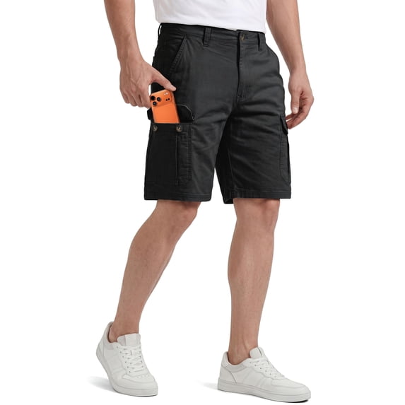 NY Threads Mens Cargo Shorts Relaxed Fit Cotton Casual Work Outdoor Hiking Shorts with Multiple Pockets, 40, Black