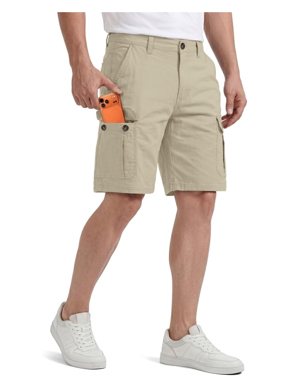 Mens Cargo Shorts Relaxed Fit Cotton Casual Work Outdoor Hiking Shorts with Multiple Pockets, 42, Light Khaki