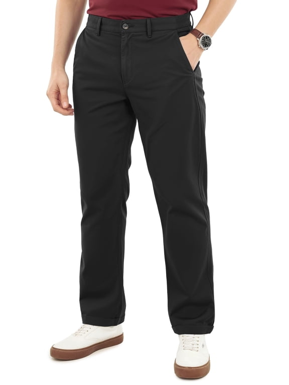 Mens Chino Pants Regular Fit Cotton Stretch 4 Pocket Casual Pants, 34W x 30L, Black