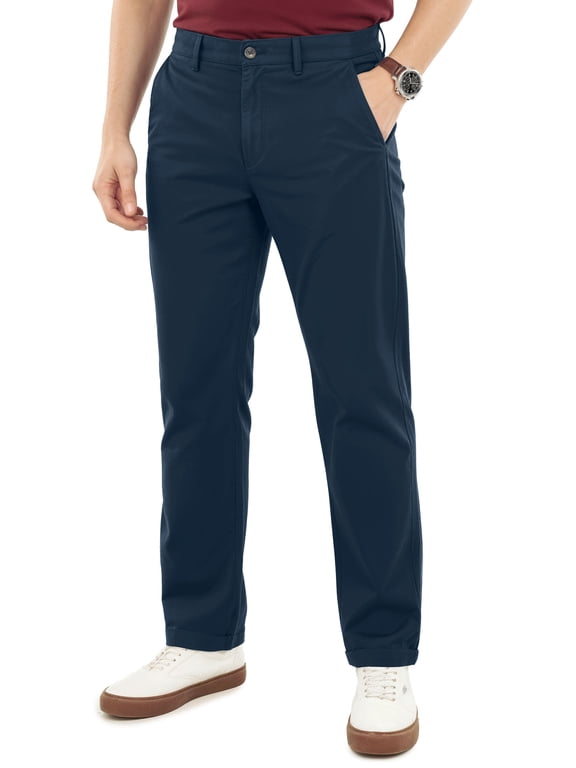 Mens Chino Pants Regular Fit Cotton Stretch 4 Pocket Casual Pants, 36W x 30L, Navy