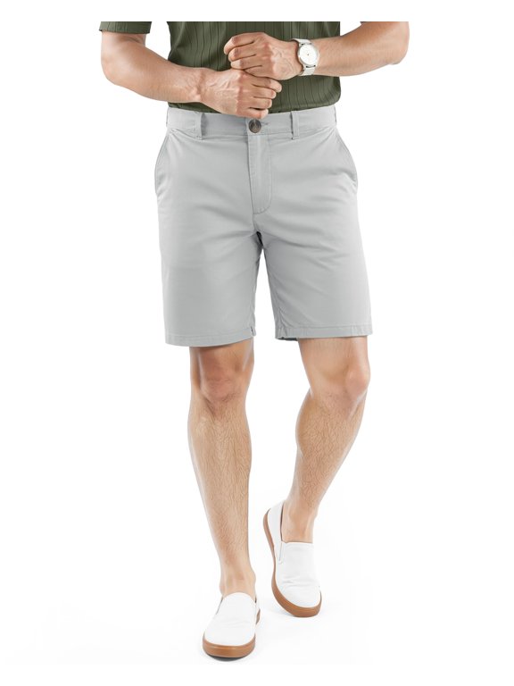 100% Cotton Stretch Khaki Men Casual Chino Shorts 10" Inseam, 44, Light Grey
