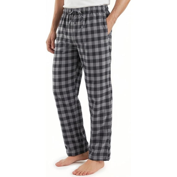 NY Threads Mens Flannel Pajama Pants with Pockets Soft Cotton Sleepwear Lounge PJ Bottoms, XX-Large, Black/Grey