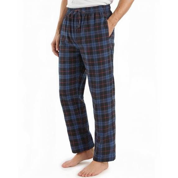 NY Threads Mens Flannel Pajama Pants with Pockets Soft Cotton Sleepwear Lounge PJ Bottoms, XX-Large, Black/Navy