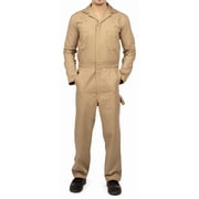 Durable Cotton Blend Coveralls for Men Relaxed Fit Work Mechanic Jumpsuit, Large, Khaki