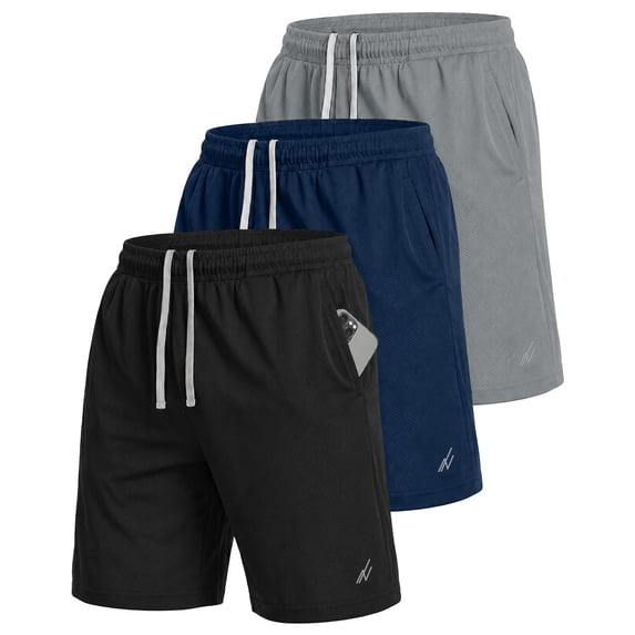 NY Threads Multipack Mens Athletic Shorts, Medium, Black/Navy/Medium Grey